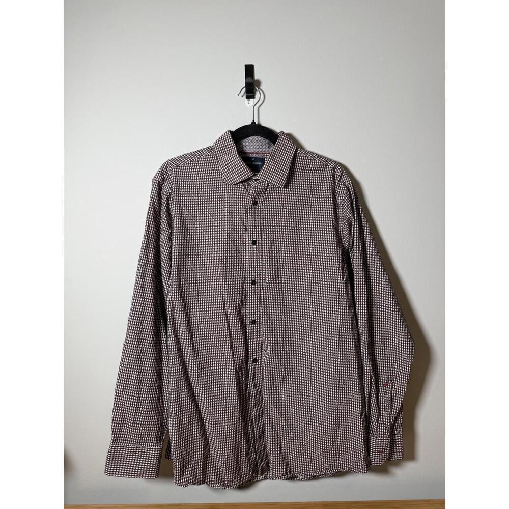 Daniel Hechter Paris Button-Up Shirt Men’s L – Burgundy Geometric Cotton